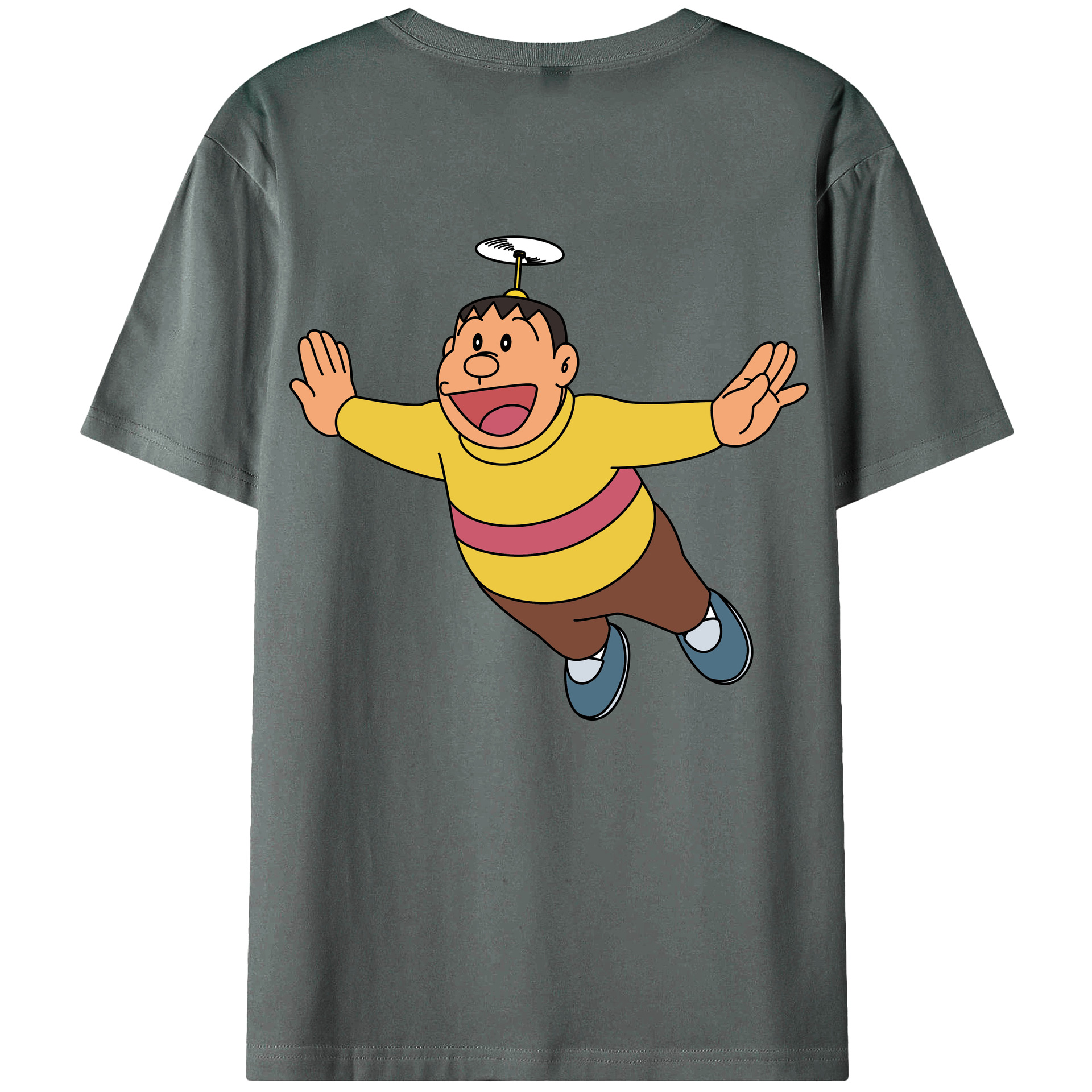 （画像用） ドラえもん 剛田武 Doraemon Gouta Takeshi 綿100％ メンズ半袖Tシャツ（バックプリント） 通気性
